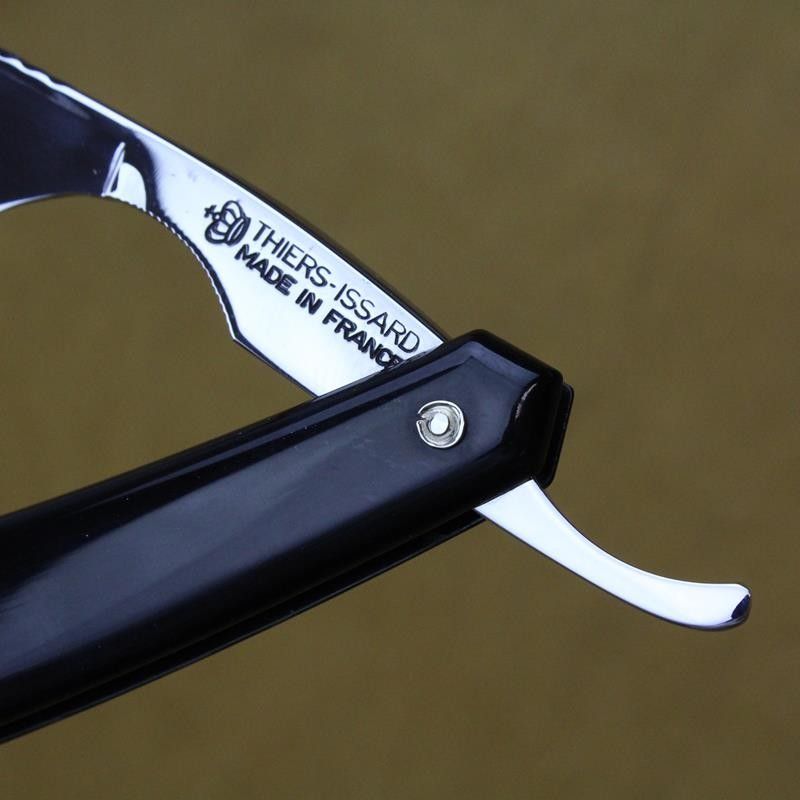 TI 7/8 Black Horn Hook Nose Razor with Rice Spine Design Thiers-Issard - 1